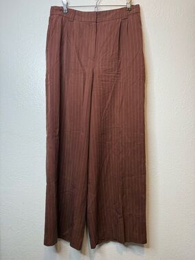 H&M Luxe Comfort Brown Pinstriped Wide Leg Pants Size 6R Classic Casual Work
